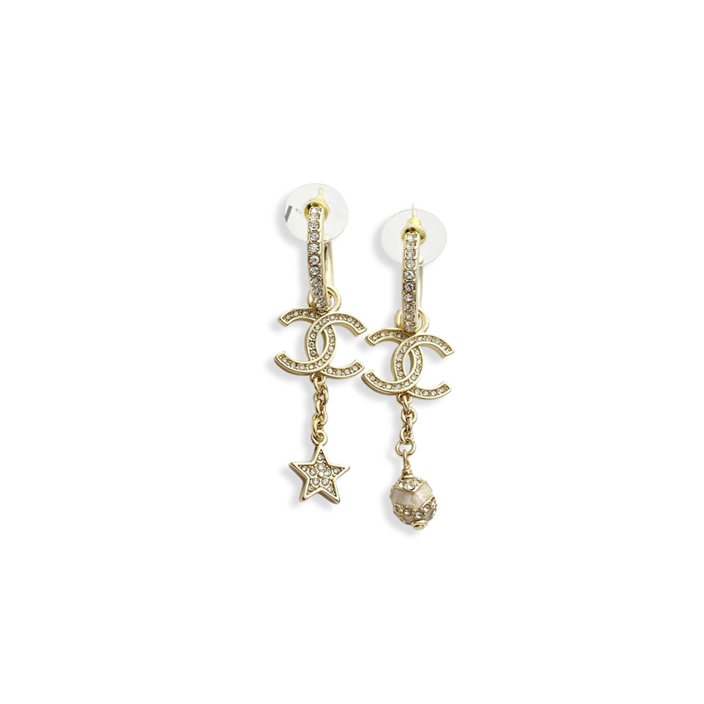 Ch**el earrings vintage gold rhinestone star swing